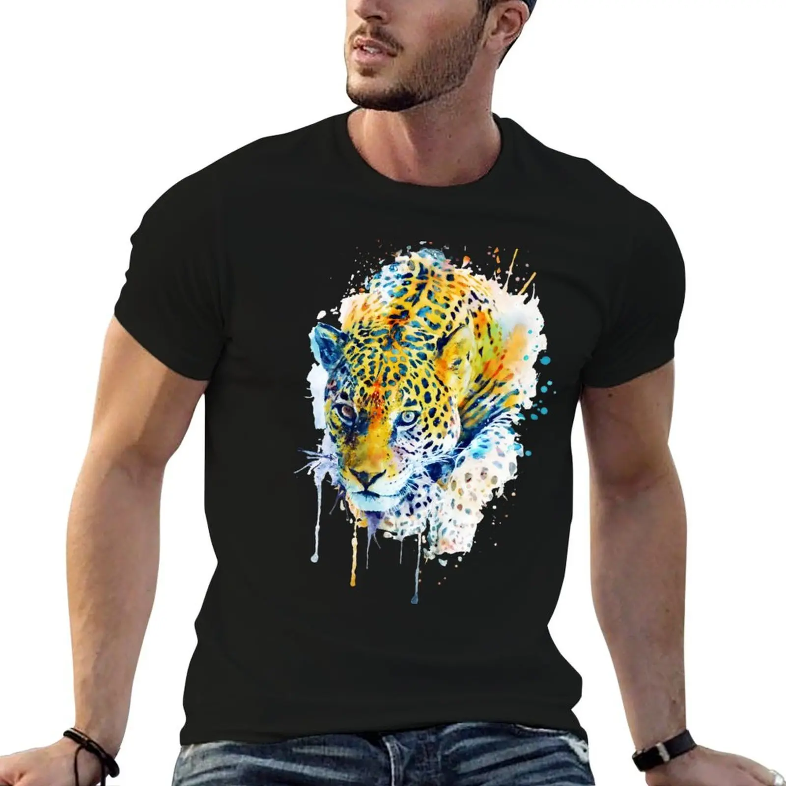 

Lurking Leopard Watercolor T-Shirt printed t shirts for man man graphic t shirt cotton t shirt man T-shirt