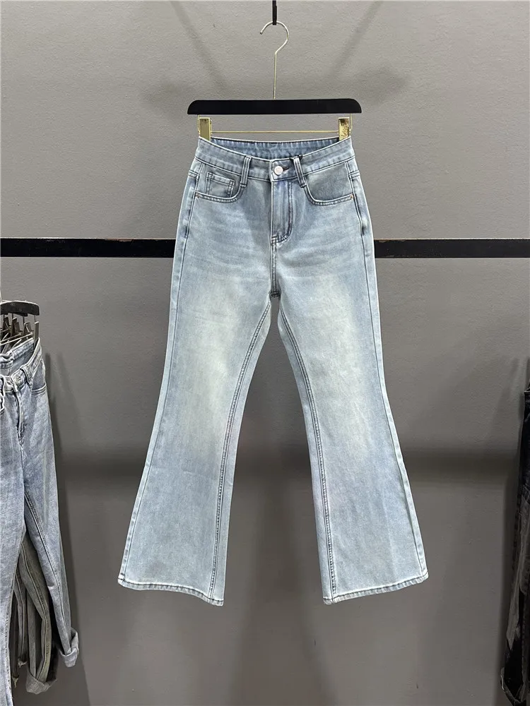 

Retro Washed Light Blue Bell Bottom Jeans Women's High Waist Elastic Slimming Pants Cotton Stretch Denim Casual Summer 2026