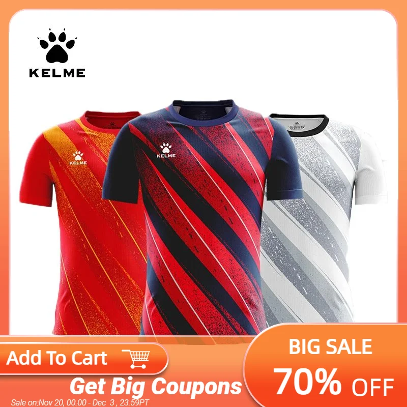 

KELME 2023 Football Jersey Top Men's Printed Short-Sleeved Quick-drying T-shirt Competition Training Team Uniform 8251ZB1008