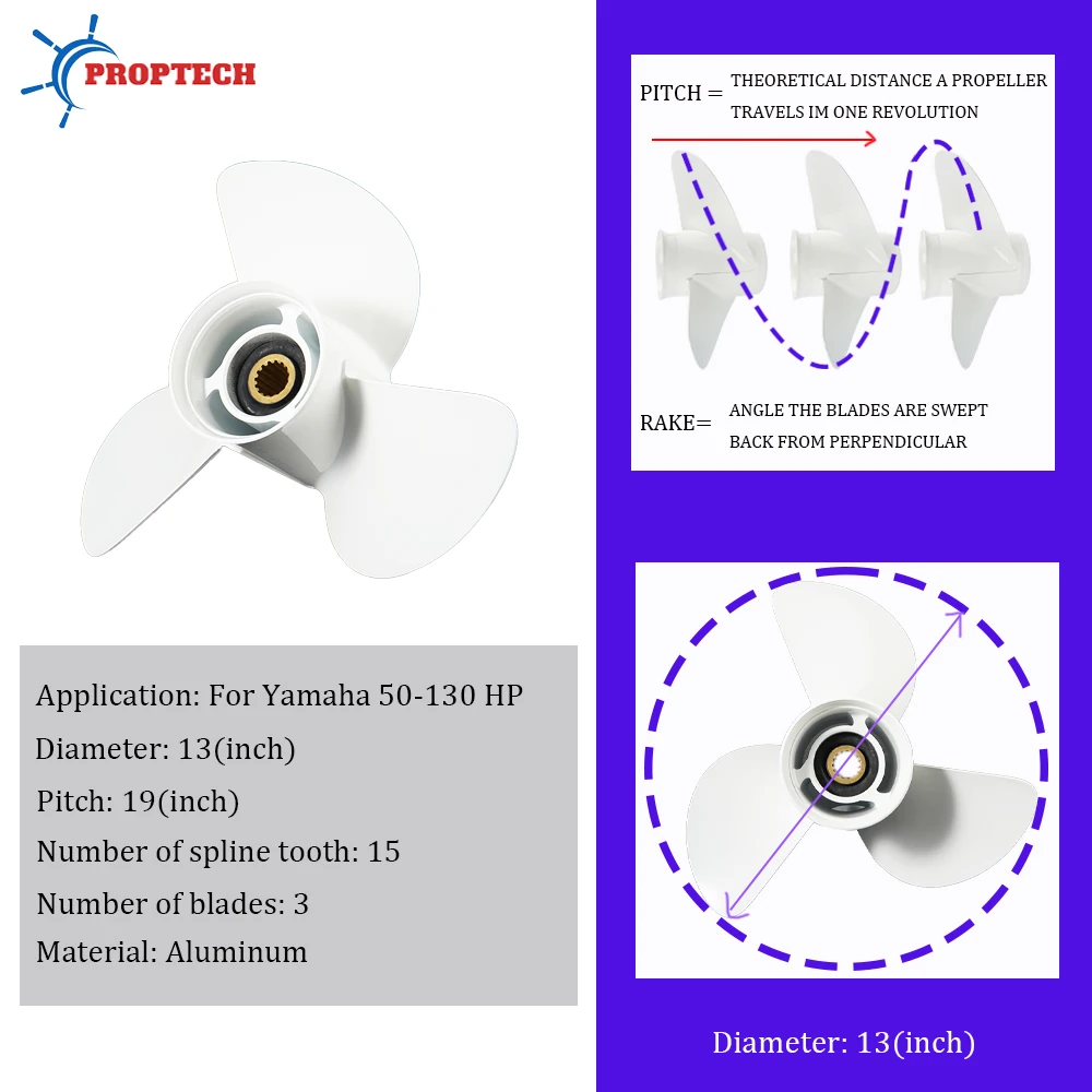 Outboard Motor Propeller For YAMAHA Fit 13*19 inch 50-130hp Aluminum Screw 3 Blade 15 Spline Boat Ship Marine Part