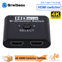 HDMI Switcher Bi-Direction 2 Ports 4K x 2K HDMI-Compatible Splitter for Laptop PC Xbox PS3/4 TV Box to Monitor Projector Adapter