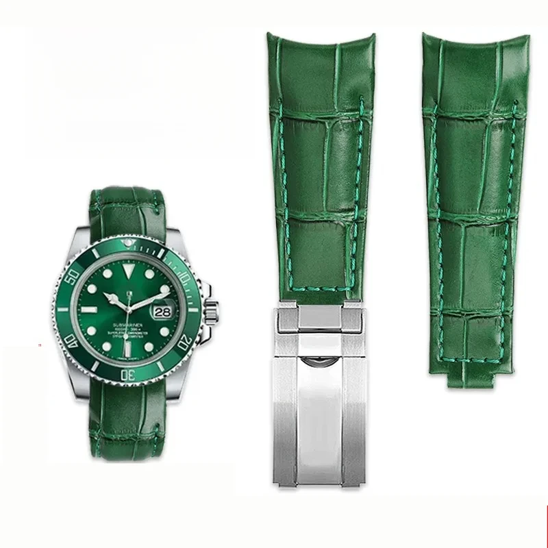 Original Style Curved end watch Strap 20mm For Rolex Water Ghost Genuine Leather watchband GMT Submariner Daytona men bracelet