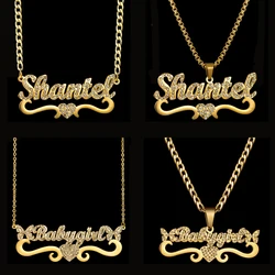 Acheerup Personalized Detachable Necklace for Women Stainless Steel Custom Zircon Name 4mm NK Chain Heart Pendant Jewerly Gift