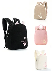 1pcs Cute Kitten Paw Embroidery Corduroy Children Backpack Suitable for Girls Boys Kindergarten School Holiday Gift