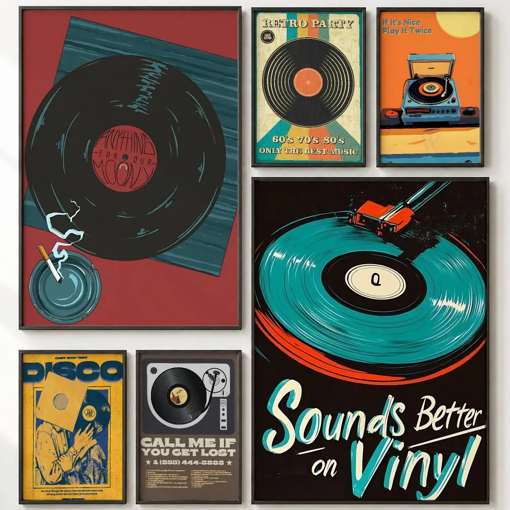 Wireless Entertainment V-Vinyl Record PlayerS Poster Vintage Retro Anime Poster Stickers Peel and Stick Wall Art Home Decor