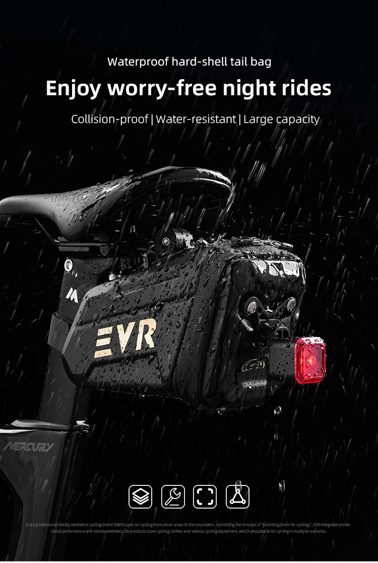 EVR Fahrrad-Hecktasche 1,25L Wasserdichte Satteltasche mit Rücklicht Hartschalen-Mountainbike-Rennrad-Aufbewahrungstasche – Detail 1