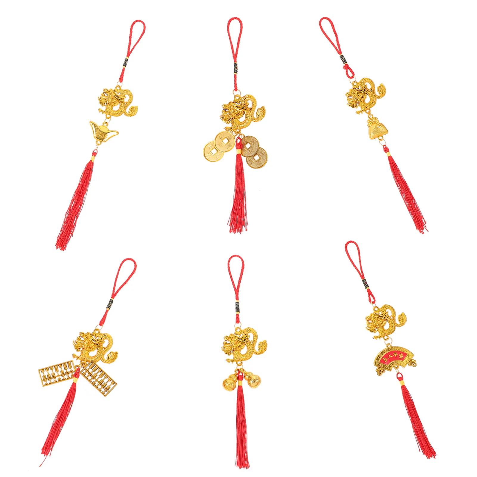 6Pcs Dragon Pendants Spring Festival Decors Bonsai Hanging Lantern Ornaments Chinese New Year 2024 Zodiac Party Decorations
