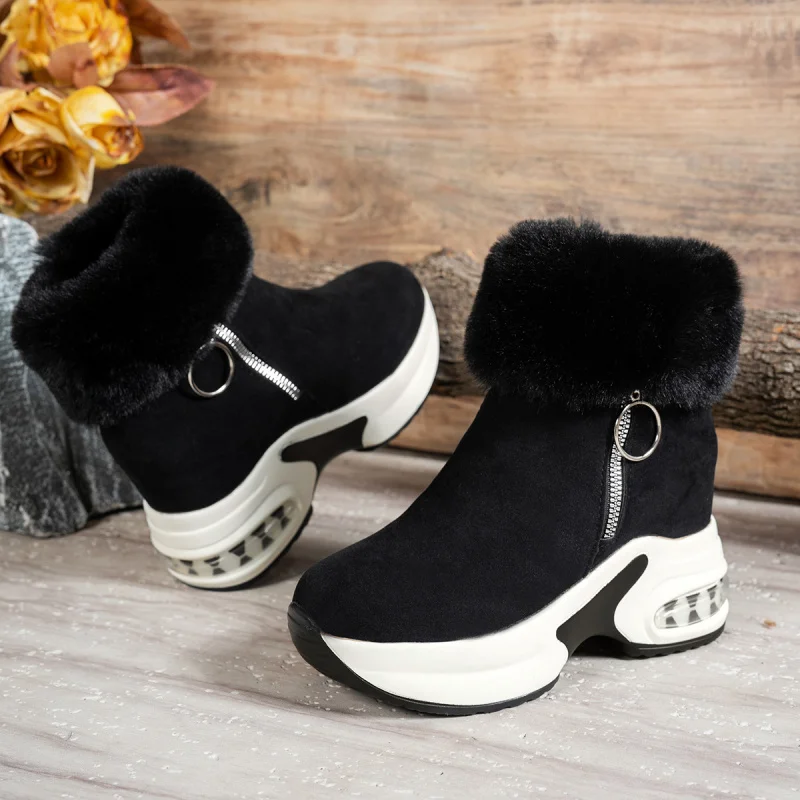 

Winter Cotton Boots for Women Furry Inner Height-Increasing Snow Boots, European and American Style Plush Fashion Boots