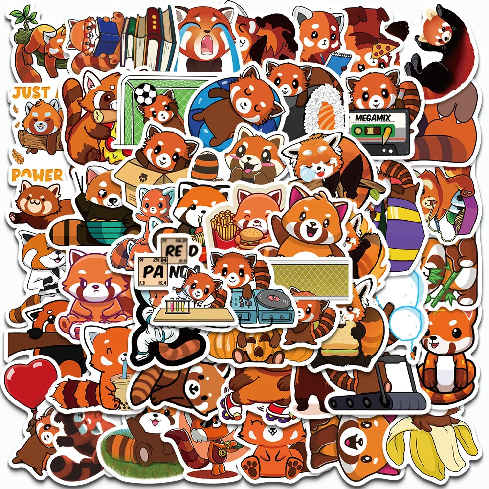 50PCS Cute Red Panda Stickers Cartoon Animals Graffiti For IPad Luggage Car Water Cup Guitar DIY Notebook Helmet Decoration