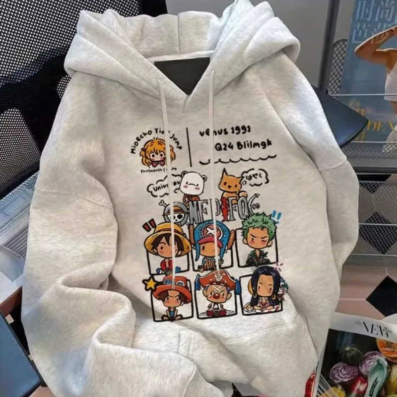

Cartoon One Piece Autumn and Winter Versatile Hooded Sweatshirts for Men and Women Anime Luffy Zoro Nami Loose Velvet Jacket