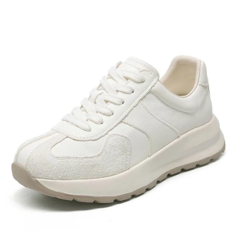 DRKANOL Women Flat Platform Casual Sneakers Fashion Mixed Colors Lightweight Genuine Cow Leather Lace-Up Soft Soled Ladies Shoes