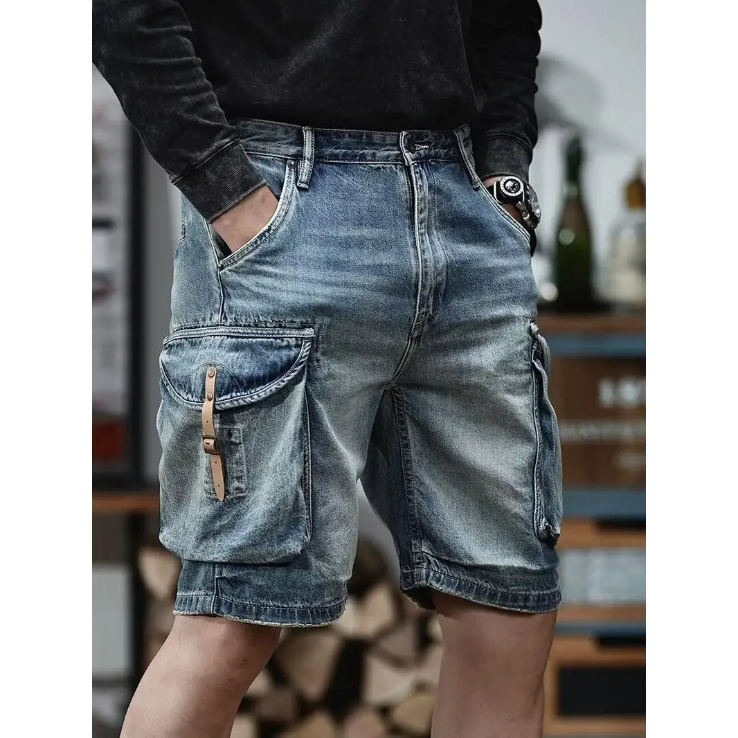 

Loose Straight Leg Denim Shorts Men's American Style Summer Casual Five-Quarter Pants High Street Trend Youth Popular Jeans