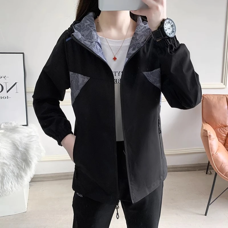 

Double-sided Women Wearing Spring Autumn Thin Jacket 2025 New Waterproof Windproof Hooded Outdoor Sports Short Women's Coat Tops