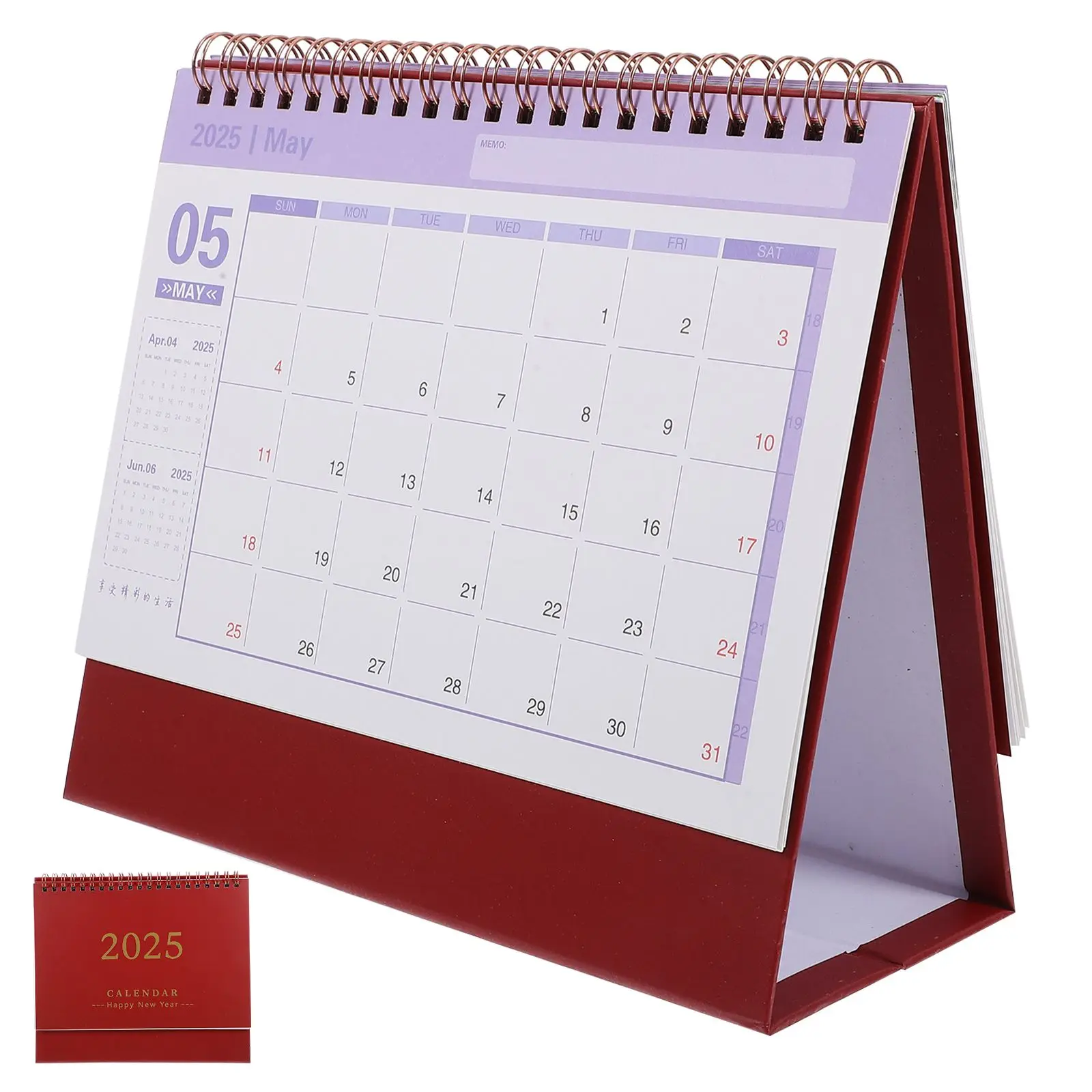 

English Version Desk Calendar Planner Paper Desktop Calender Office Month Red Monthly Small Standing Travel