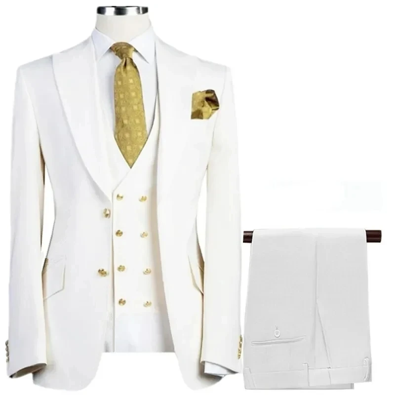 

3 Pcs Set Suit Pants Vest Double breasted Custom Made / Fashion Men's Casual Boutique Business Groom Wedding Jacket Blazers Coat