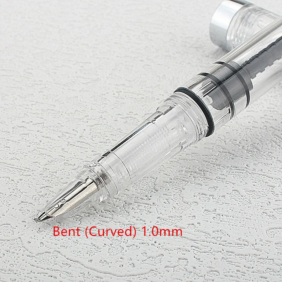 Lanbitou Transparent Fountain Pen Bent 1.0mm Hooded Nib Piston Filler Ink Pens for Writing School Office Supplies Stationery