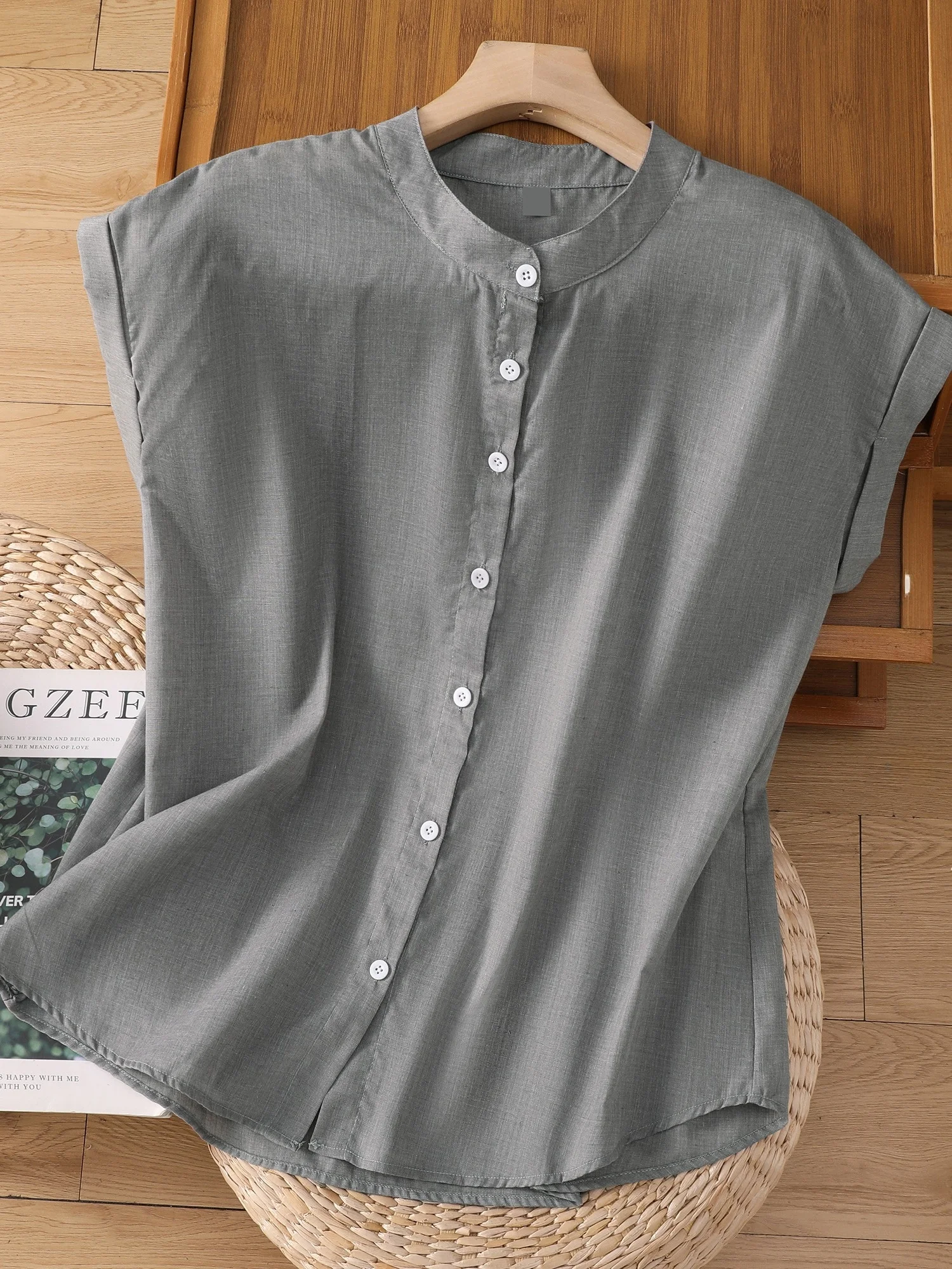 Retro Plaid Baumwolle Leinen Svel irt Frauen Sommer Casual Große Größe Stehkragen Abnehmen Mom Kleine Top Dünne