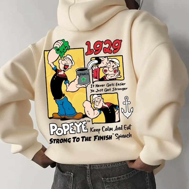 ديزني ريترو Popeye نمط الرجال هوديي الخريف/الشتاء موضة جديدة غير رسمية اضافية كبيرة الرجال والنساء ملابس الشارع #2