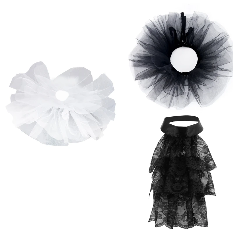 MXMB Elegant Ruffled Lace Jabot Collar Mesh Collar Costume Accessory for Stage Shows