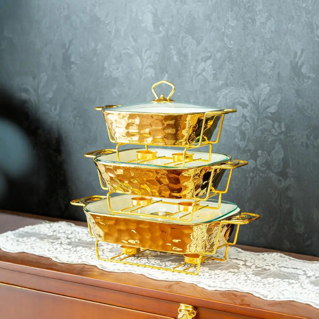 

Casserole gold stone pattern baking pan rectangular ceramic baking