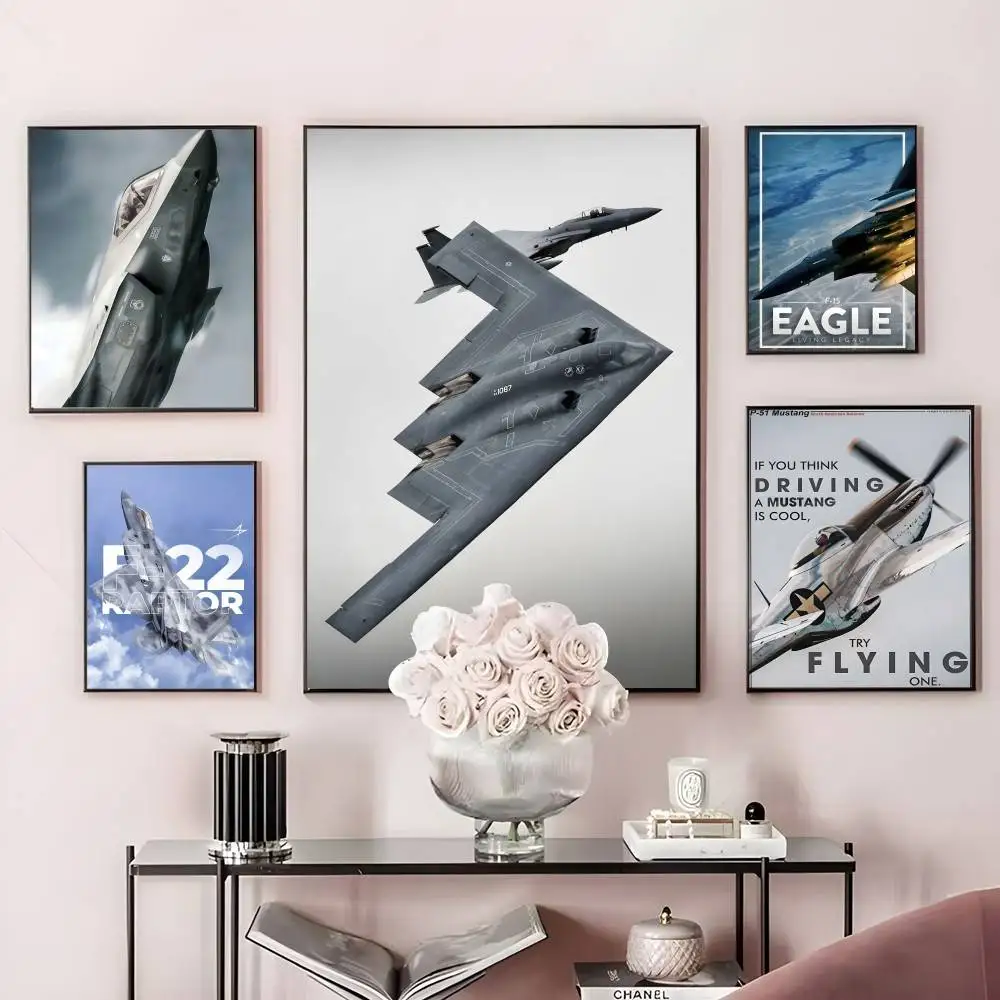 

American Fighter Jets F22 35 B2 Poster Home Living Bed Room Bar Hallway Sticky Wall Art Printing Waterproof Aesthetic Decor
