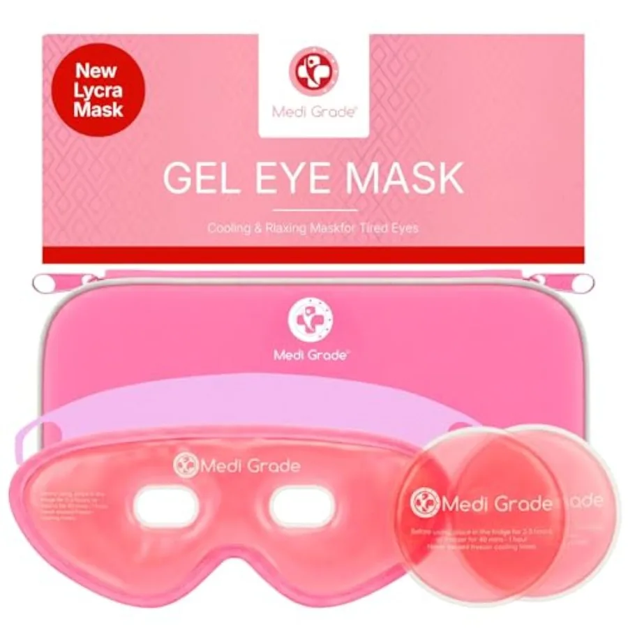 

Medi Grade Cooling Gel Eye Mask for Puffy Eyes, Set Reusable Gel Eye Mask and Cooling Eye Pads with Thermo-Bag for Dark Circles