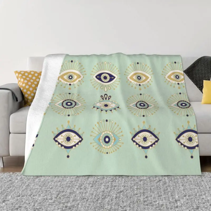 

Evil Eye Collection Blankets Breathable Soft Flannel Sprint Mediterranean Hamsa Lucky Charm Throw Blanket for Couch Car Bedding