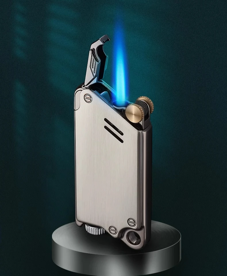 

New Metal Grinding Wheel Inflatable Straight Jet Blue Flame Windproof Lighter As A Gift for Men Cigarette Accessories