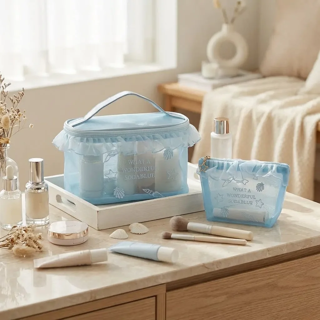 

Airfriend Clear Cosmetic Bag Travel Toiletry Bag Organizer Cute Makeup Mesh Pouch Large Transparent Cosmetic Bag With Zipper