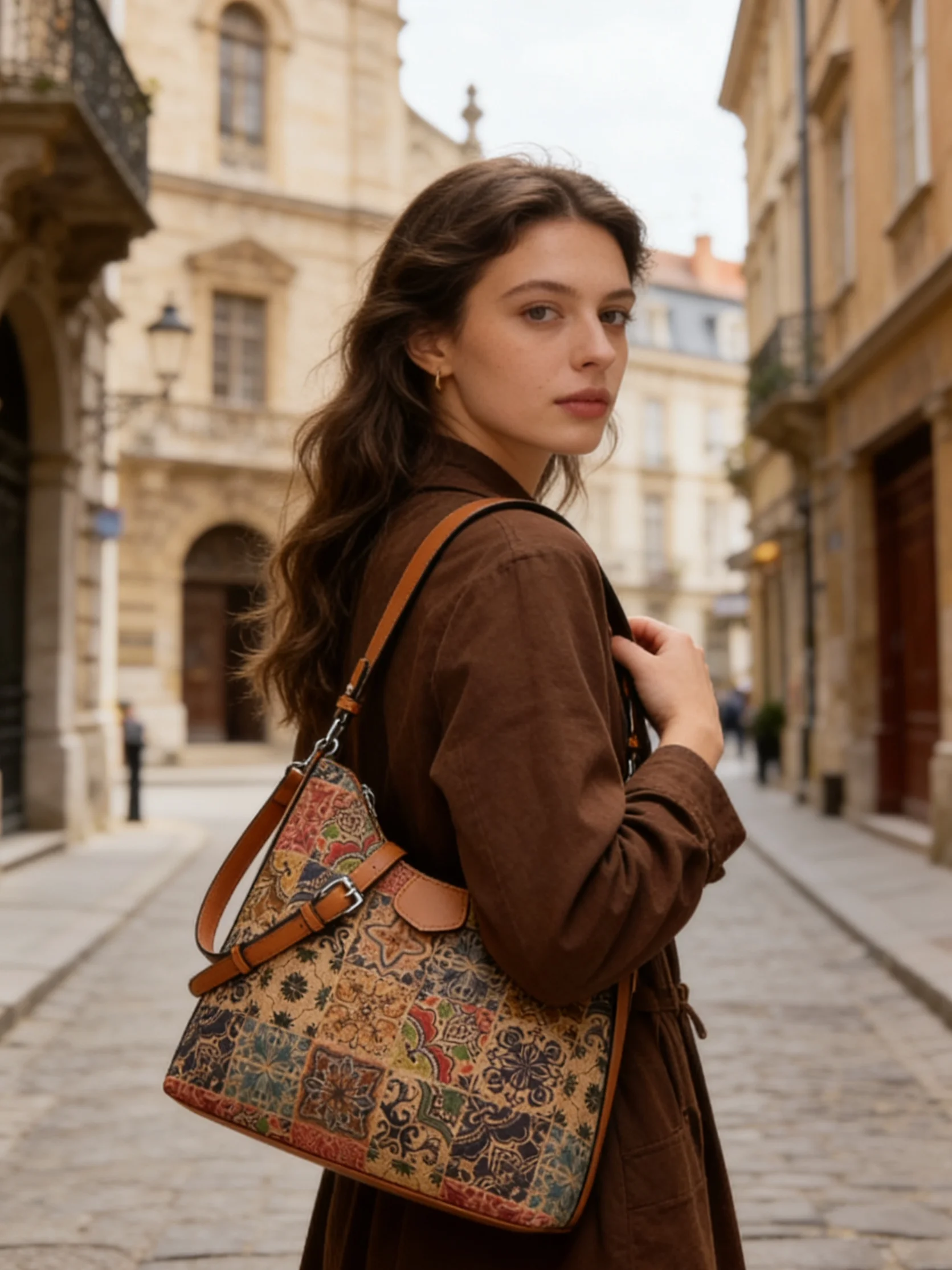 Soft Cork Treebark Handbag Women's Retro Ethnic Style Shoulder Bag Crossbody Bag Eco-friendly Medium Size Fashionable Daily Use