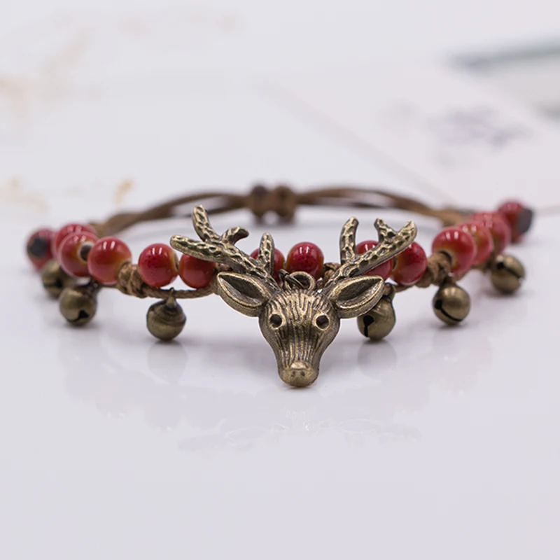 Elk Ceramic Little Fawn Bracelet for Women, Hand Made DIY Bracelets, Retro Artware, Girl Gift, Fashion Jewelry, #1265