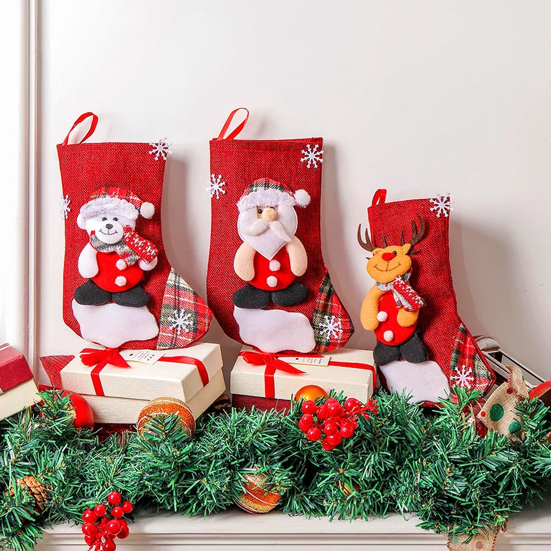 

Christmas Candy Gift Bag Large Santa Snowman Sock Tree Ornament Xmas Stocking Decor