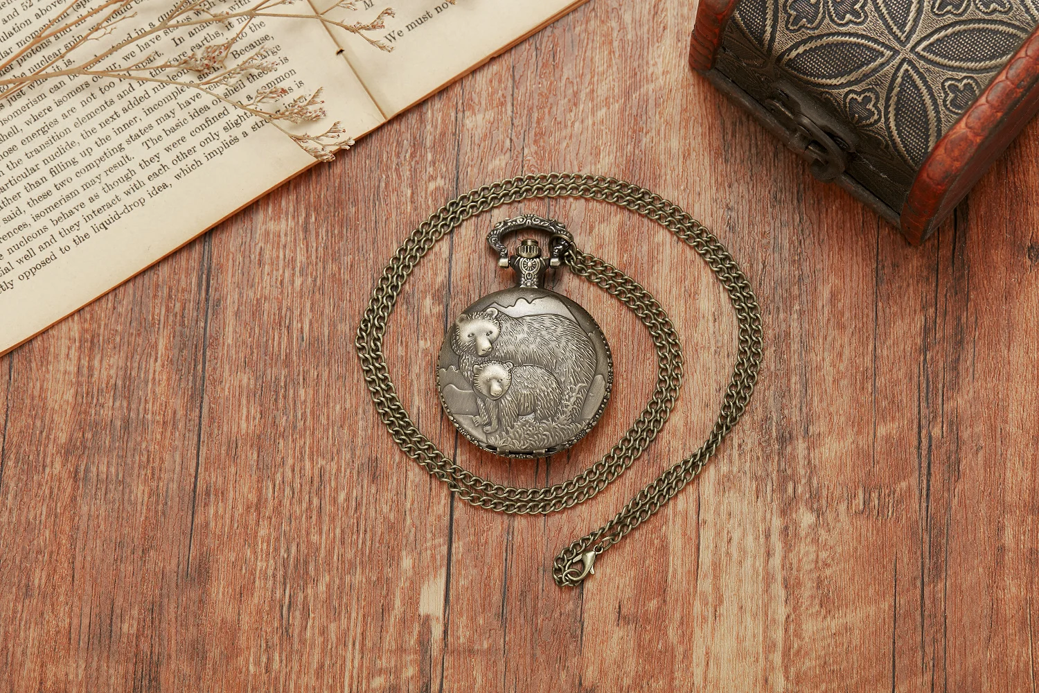 Two Bears Quartz Pocket Watch Roman Dial Hollow Skeleton Steampunk Clock Full Steel Pocket Watch Chain Gifts 2023