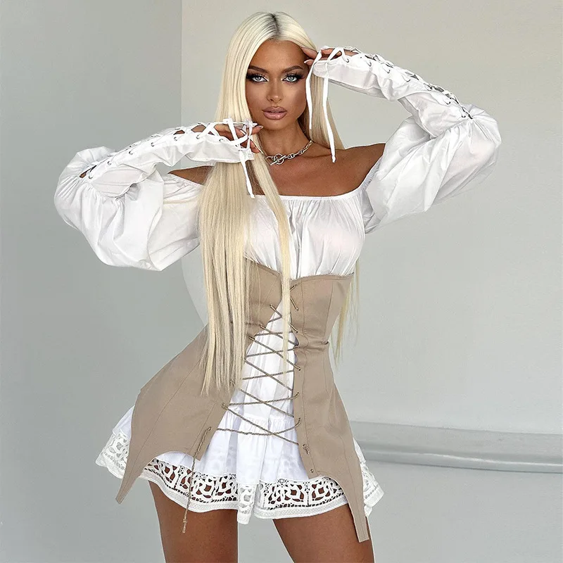 

Women's Fashionable Summer Tie Waist Fishbone Sleeveless Sexy Top Bandage Decoration Regular Sleeveless T-shirt