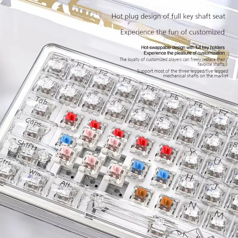 K75 Attack Shark Transparent Three Mode  Mechanical Keyboard Full Key Hot Plug Rgb Lamp Effect Bluetooth Wirelessgame Keyboard