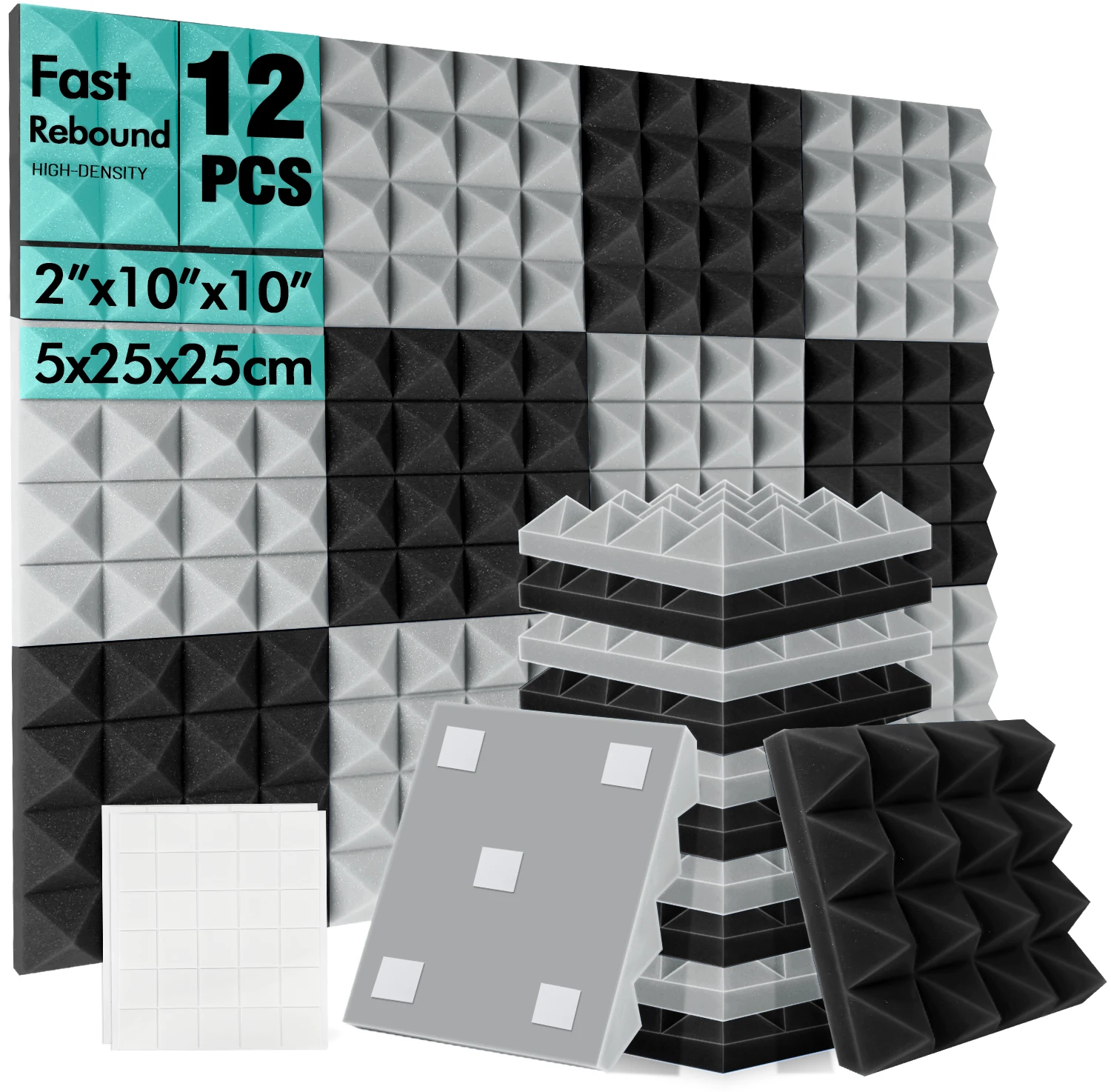 

6-24 PCS Pyramid Soundproof Panels, High-Density Sound-Absorbing Panels, 10x10x2 Inch Recording Studio Acoustic Wall Panels