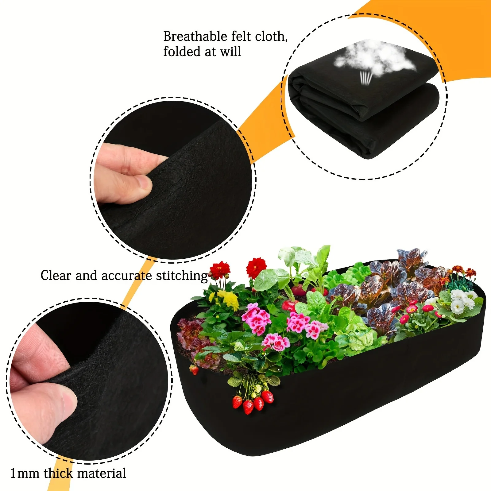Atmungsaktives Stoff-Hochbeet, Rechteckiger Pflanzsack, Geeignet für Vanille, Blumen und Gemüse – Detail 5