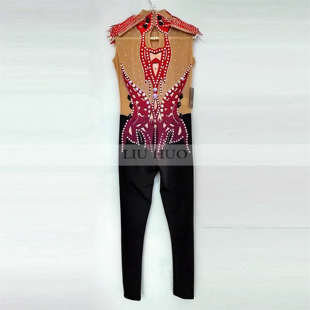 LIUHUO Rhythmic Gymnastics Leotard Customize Women Girl Costume Performance Competition Dance Dress Aerobics JumpsuitBlackTeens