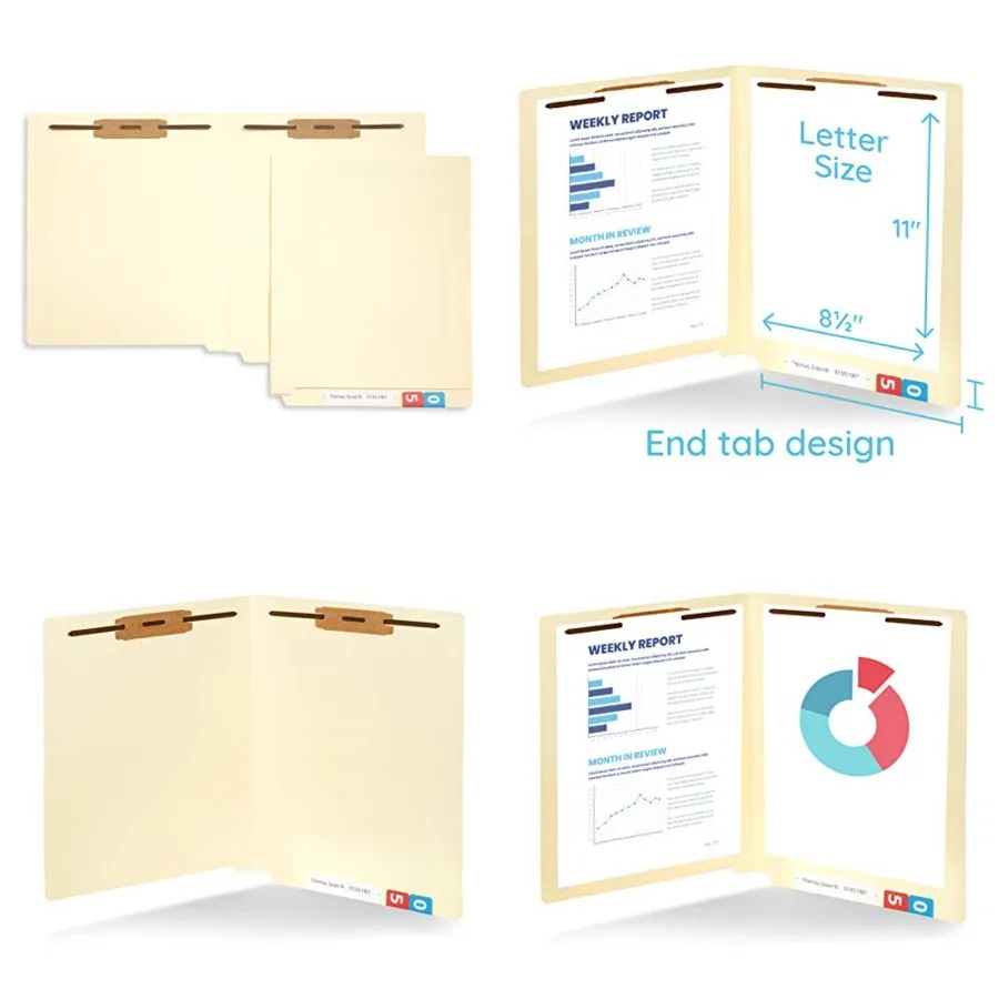 

14pt Heavyweight Manila Fastener File Folders with End Tabs, Reinforced Straight Cut End Tab Folders with 2 Fasteners, Standard