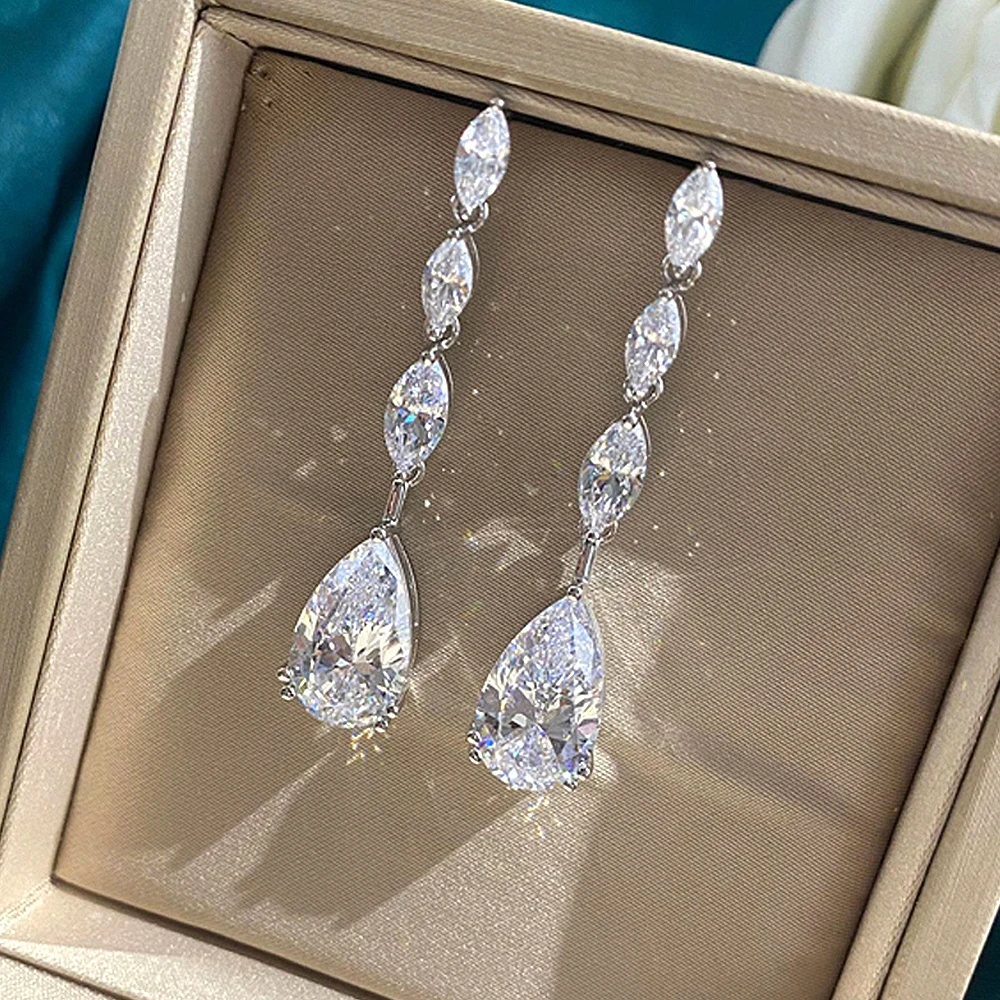 

CAOSHI Fashion Lady Dangling Earrings for Engagement Brilliant Zirconia Pendant Accessories for Women Graceful Jewelry Gift