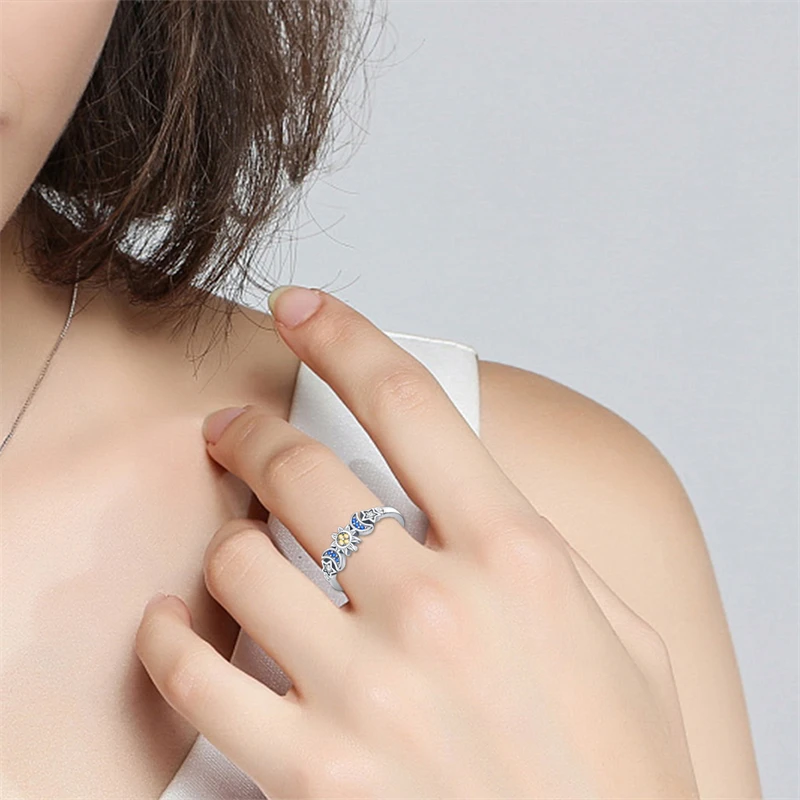 خاتم نجمة وقمر من الفضة الإسترليني عيار 925، زفاف نسائي عالي الجودة من الزركون، هدية مجوهرات عيد الميلاد #4