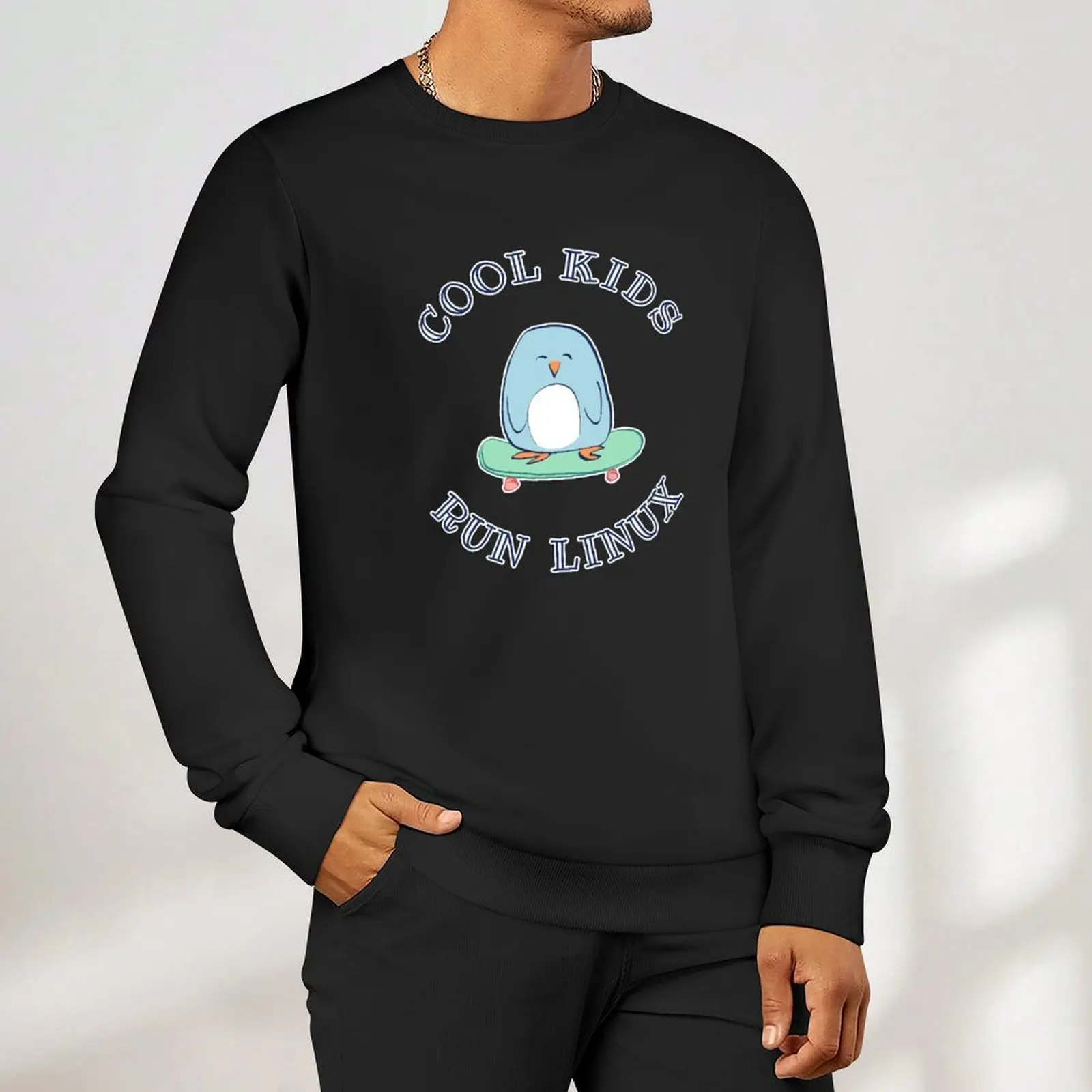 بلوفر Cool Kids Run Linux (أزرق) ملابس جمالية للرجال ترتدي بلوزات على الطراز الياباني للرجال