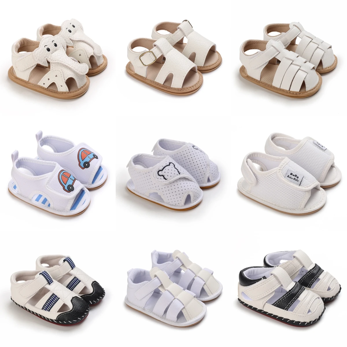 New Summer 0-18M Newborn Boys and Girls White Fashion Summer Soft Baby Bed Shoes First Walker Anti slip Sandals Soft Sole Shoes