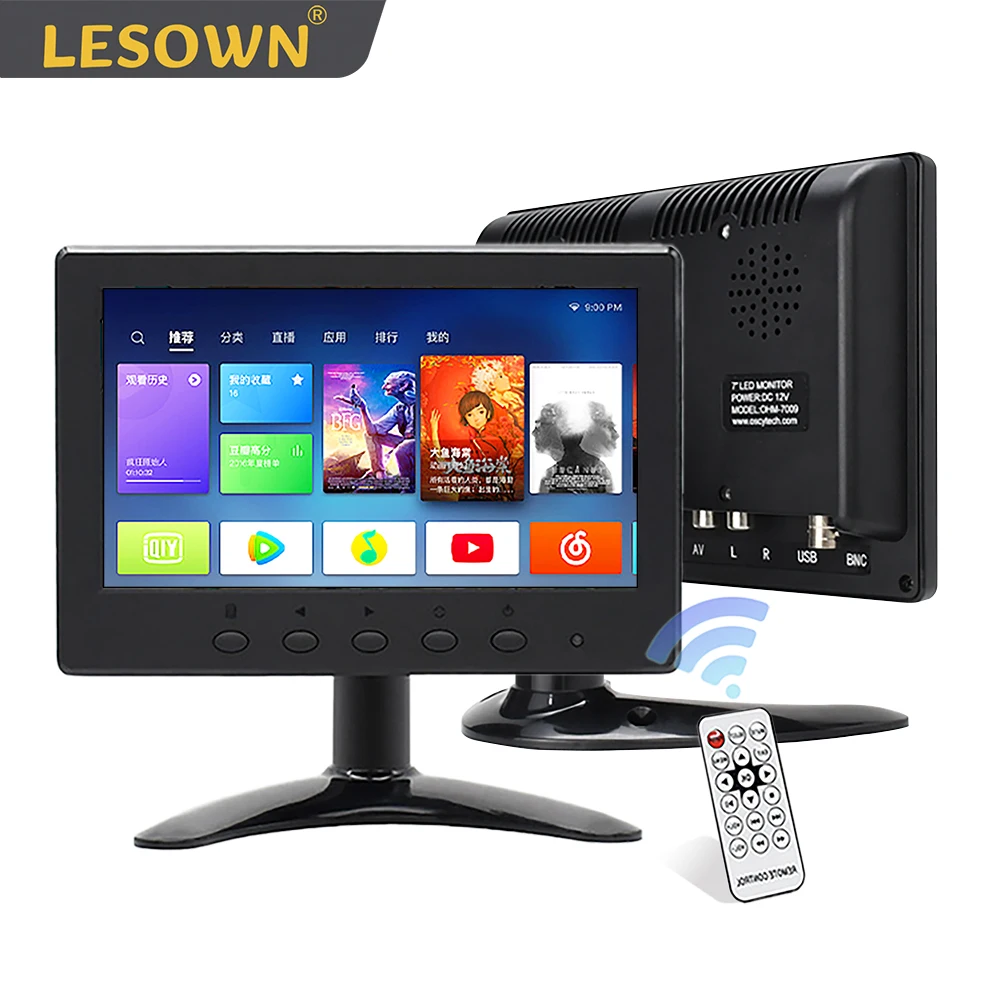 

LESOWN 1024 x 600 Resolution 7 inch HD Small LCD Car Monitor Touch Display with AV VGA HDMI for Raspberry Pi CCTV PC Monitoring