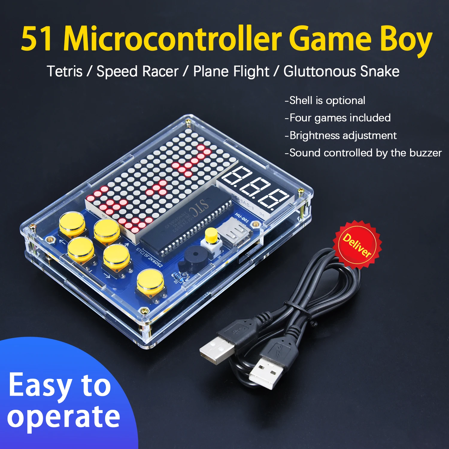 Free Soldering Game Kit 8*16 Red Dot-matrix Voice Gameboy Electronic Kit Game Machine Support Tetris/Snake/Shooting/Racing