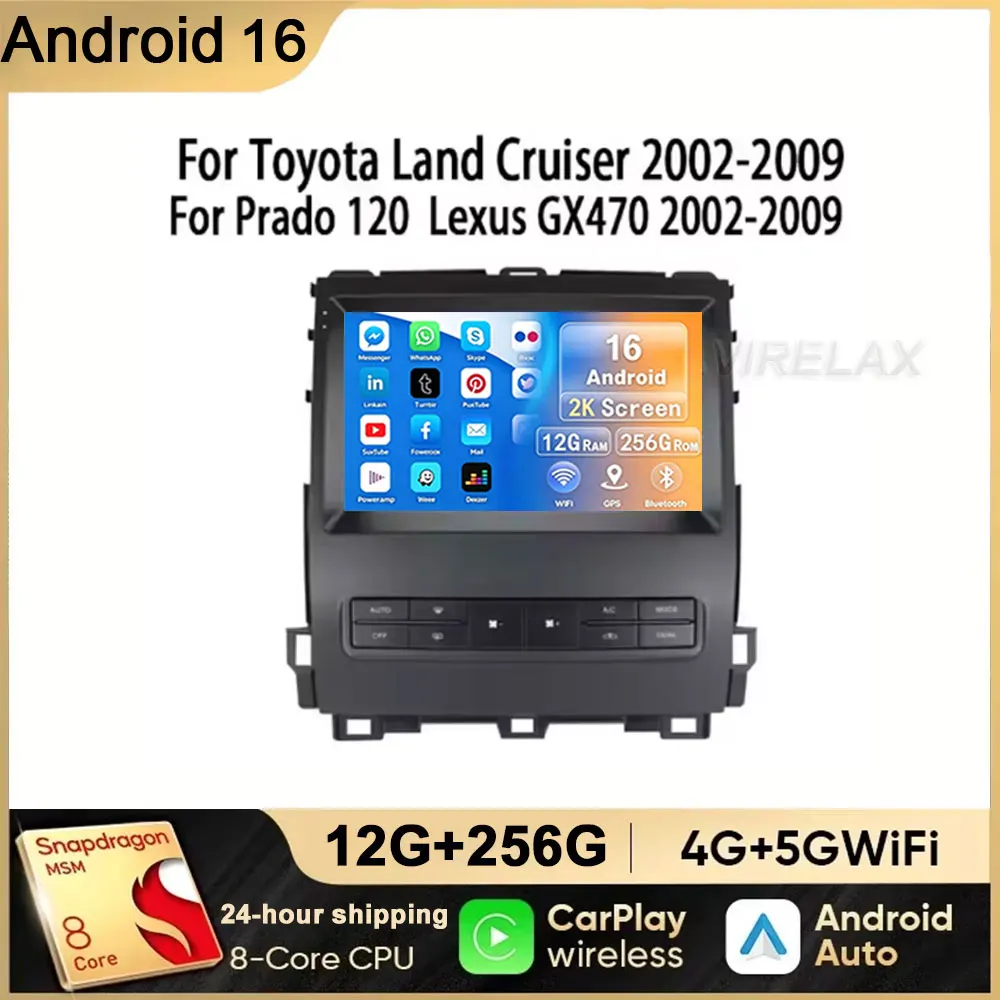 Android 16 For Toyota Land Cruiser Prado 120 For Lexus GX470 GX 470 J120 2002-2009 Car Radio Multimedia Video Player Navigation