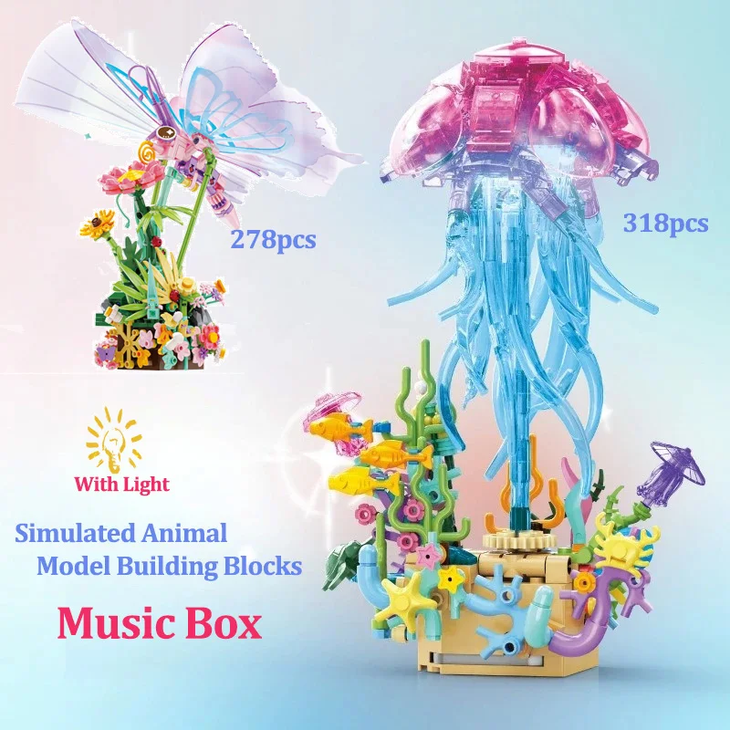 

Artificial Butterfly Music Box MOC Building Blocks Octopus Animal With Light Assembled Educational Toys Bricks DIY Holiday Gifts
