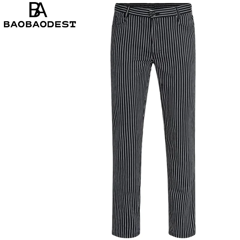 

Men's classic formal striped pants, polyester-cotton comfortable office pants, formal business casual wear, elastic waistband