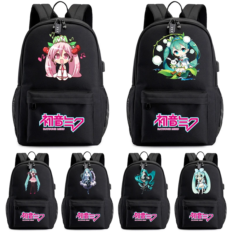 アニメ初音ミクプリントバックパックティーンエイジャー学生用ブックバッグスクールバッグ女性大容量防水トラベルバッグギフト