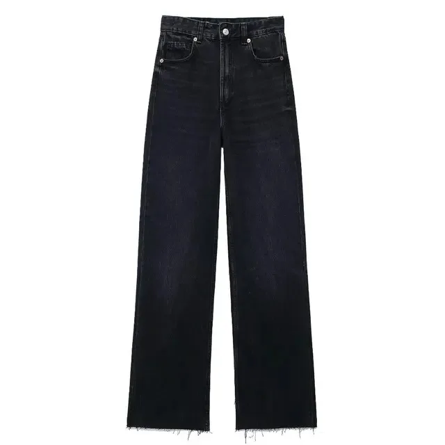 

BabYoung Women Summer New Fashion Denim Trousers Woman Chic Casual Workout Pocket Zipper Pants Female High Waist Wide Legs Jeans
